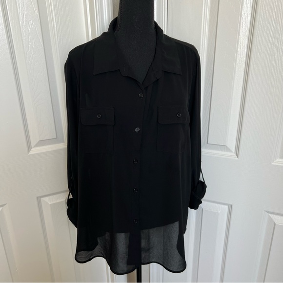 💋 Black Sheer Active USA Buttons Front & Back Blouse Top Size 3X - Picture 3 of 9
